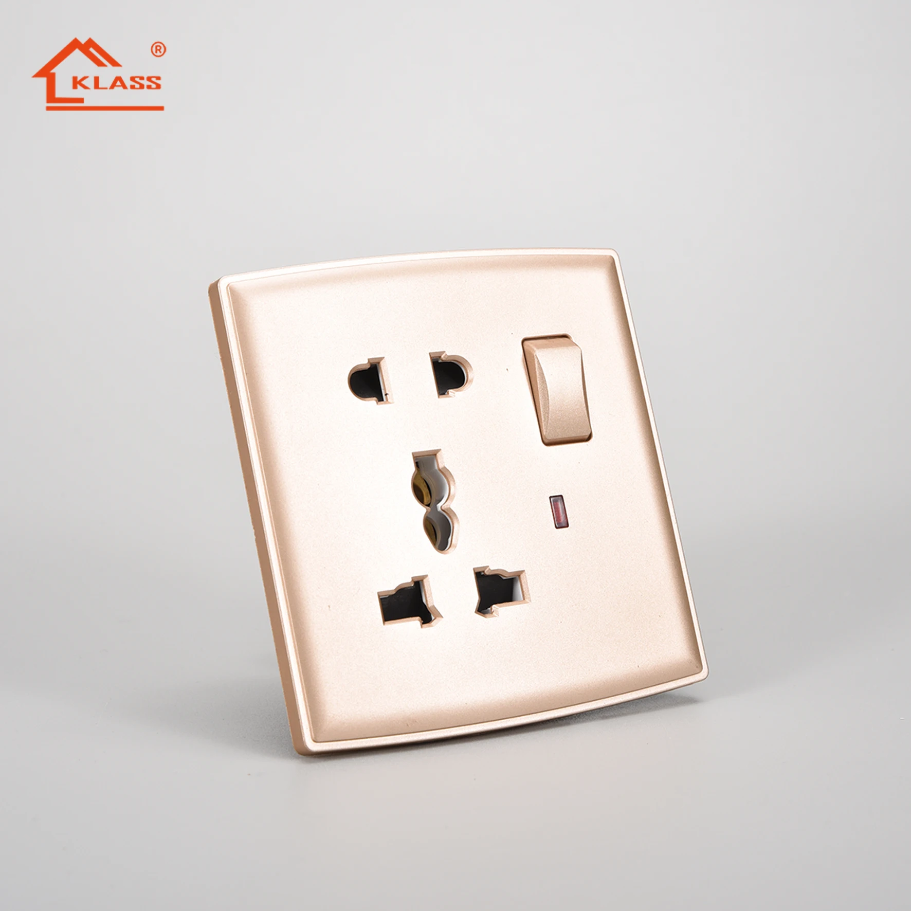 KLASS British standard 16A  250V wall switches with 2 gang 1 way push button switches for home electric power switch and socket