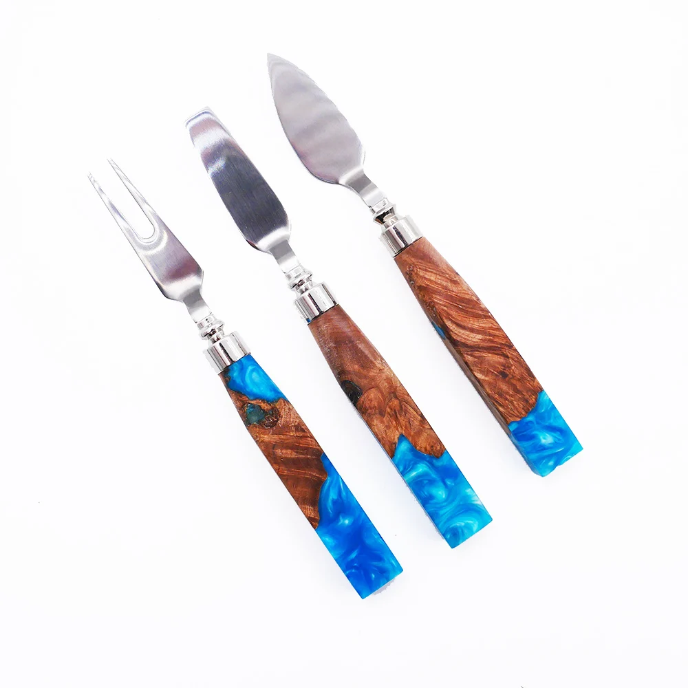 Kitchen accessories 4 pieces set resin wooden craft handle 304 stainless steel cheese knife sets