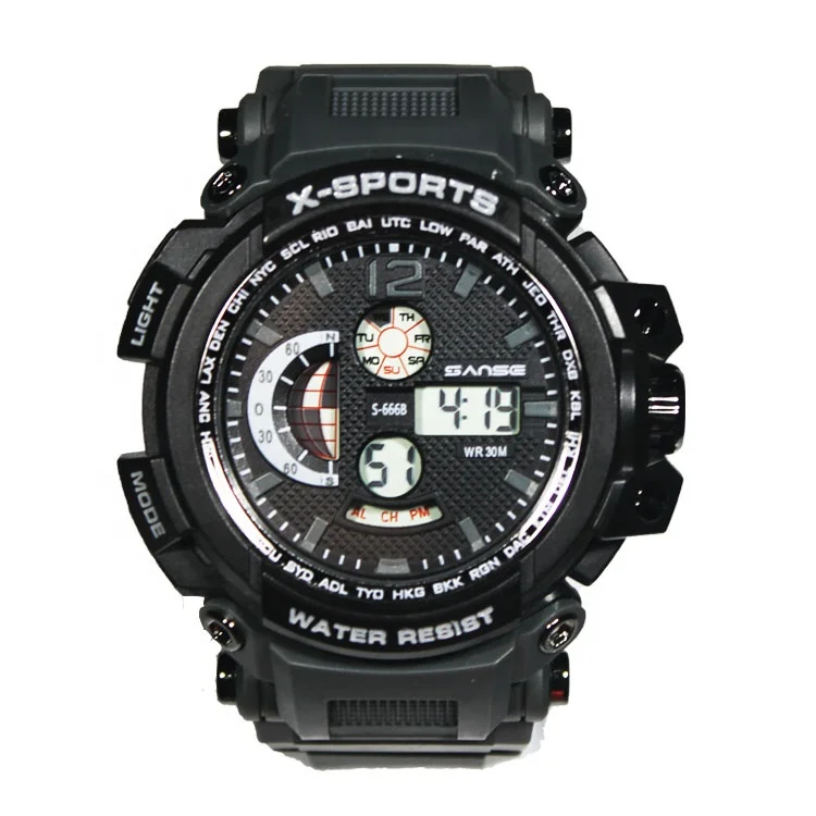 SANSE S-666B завод reloj homre новейшего дизайна с большим циферблатом и ремешком из искусственной кожи Оптовая Продажа цифровые спортивные водонепроницаемые наручные часы