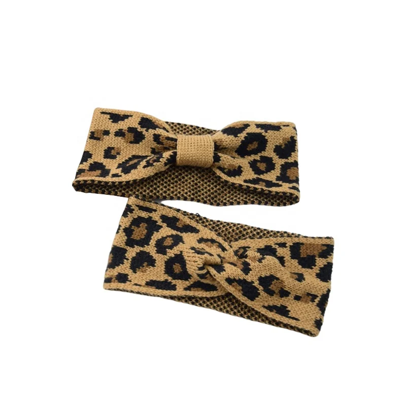 Leopard knit wool headband, retro artificial mink velvet elastic headband, warm ear-protection knot wide cross hairband.