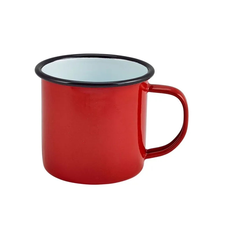 5oz 8oz 12oz 16oz multi capacity red color black rim home office regular milk coffee tea metal mug enamel cup