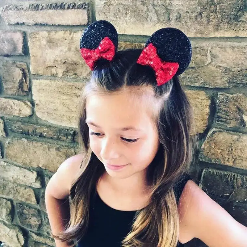 Baby girl bows colorful hair accessories sequins minnie ear hair pin glitter bow mickey ears hairpins for kids