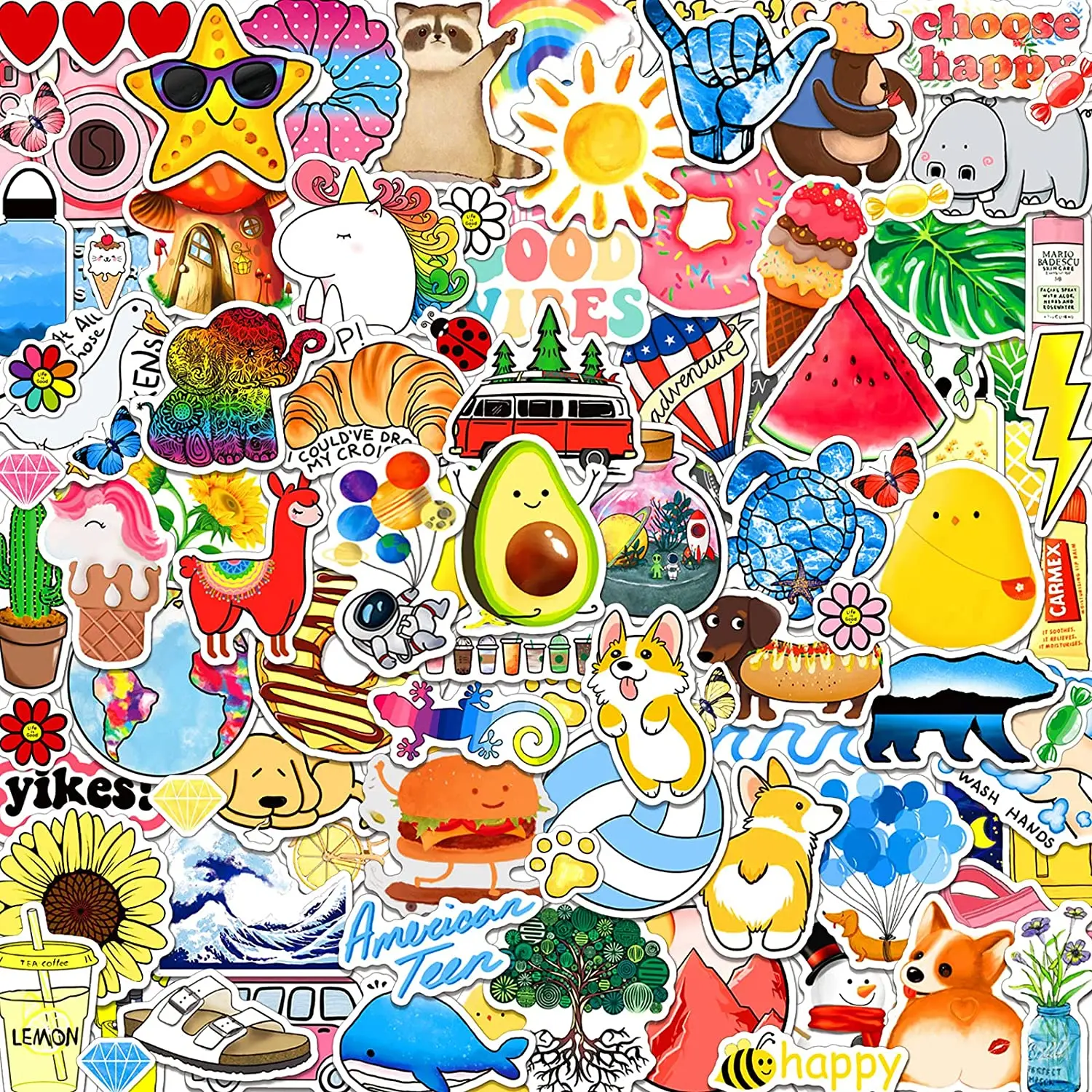 Cute Cartoon Reusable Waterproof Vinyl Stickers for Hydroflask Laptop Skateboard Water Bottles