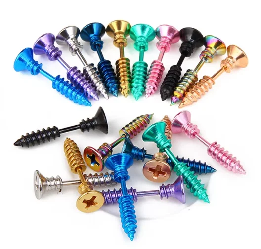 OEM New Design Stainless Steel Fashion Funny Halloween Screw Titanium Piercing Earrings