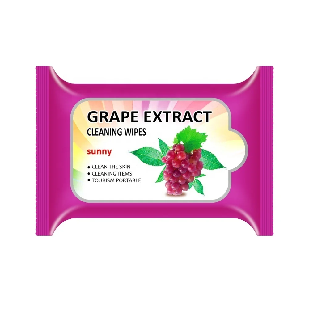 Oem Facial Cleansing Wet Wipes Grape Extract Skin Care Antibacterial Cleaning Wipes
