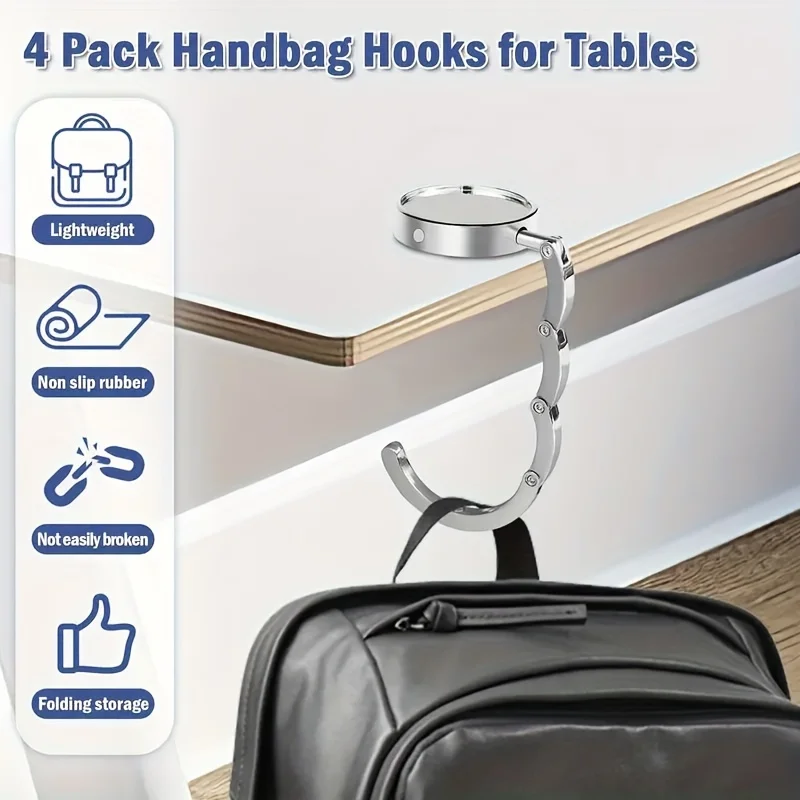 Folding Purse Holder Portable Table Bag Holders Less Than 3.8cm/1.50 Inch In Thickness Metal Handbag Hooks For Tables