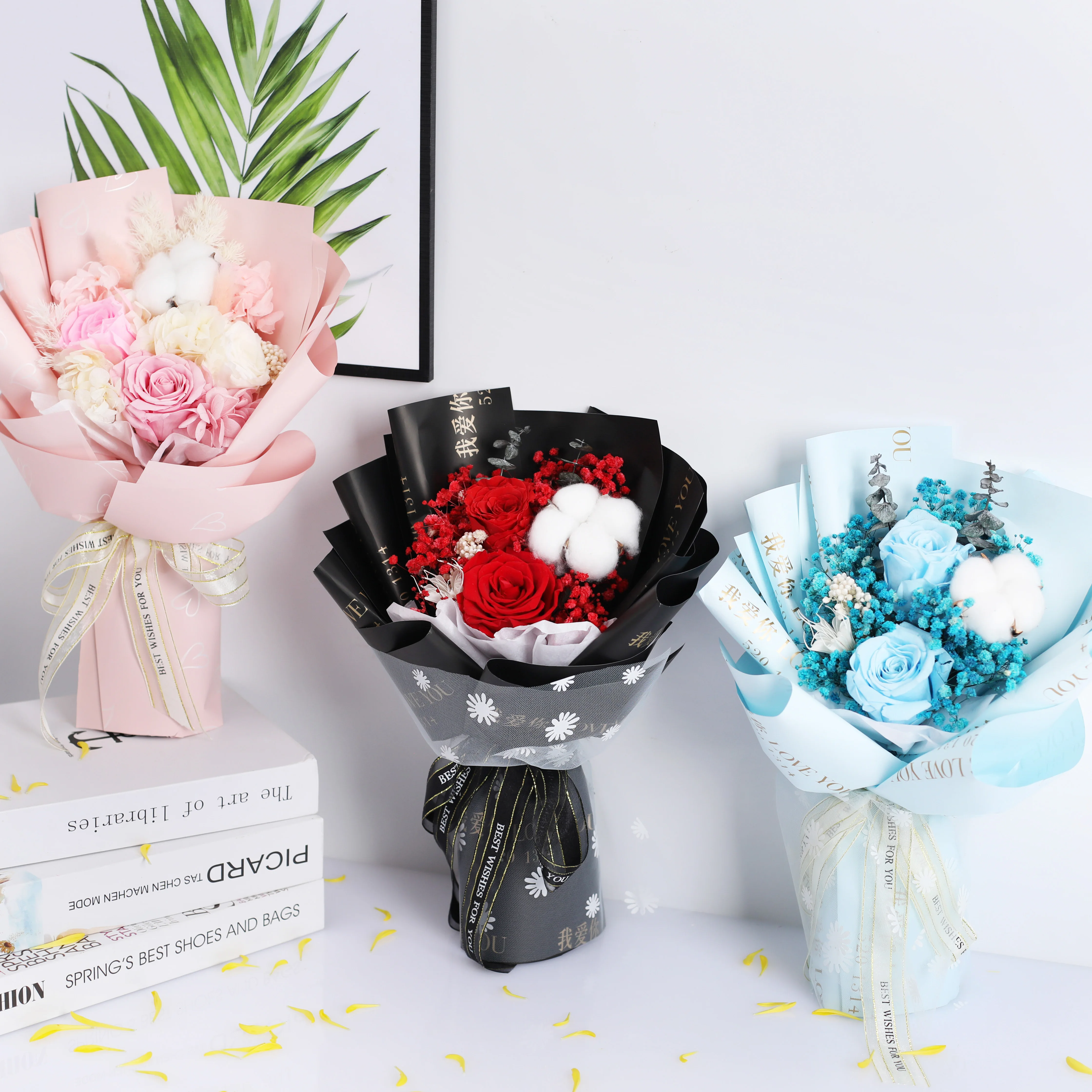 Yunnan factory direct wholesale decoration flowers gift box packaging immortal rose bouquet