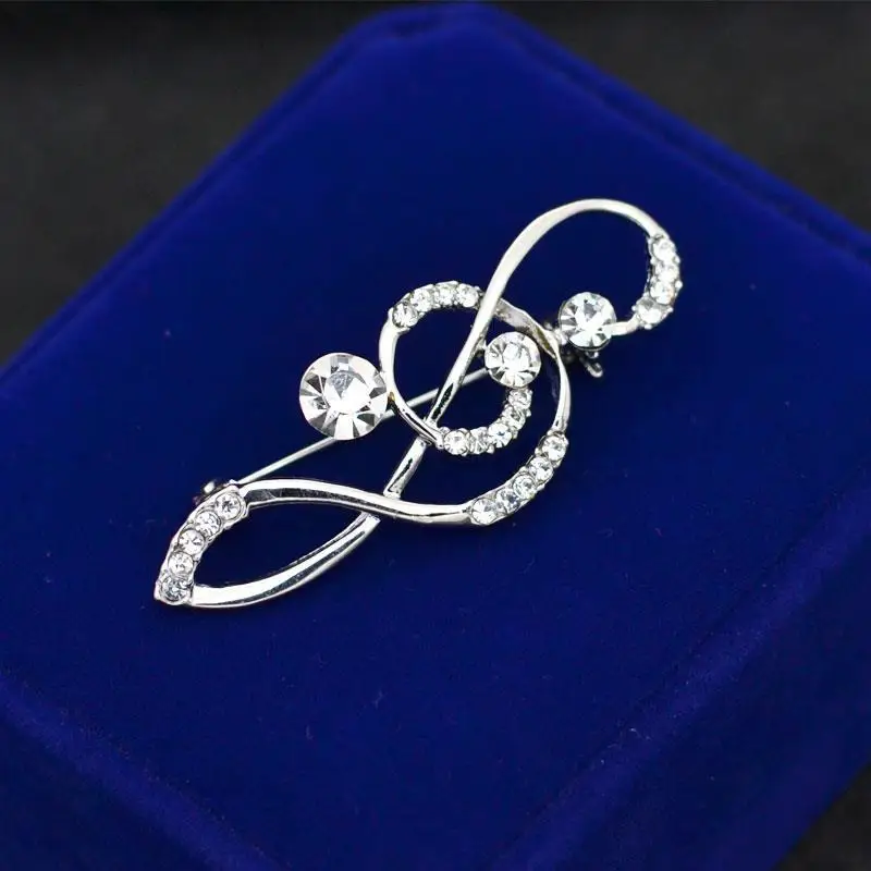 Musical Performance Party Concerts Gifts Elegant Rhinestone Music Note Shaped Pin Brooch Dress Jewelry Accessories for Men Women