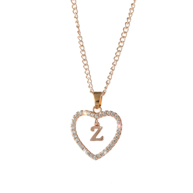 Women Copper Heart Pendant Rose Gold Necklace Letter Jewelry Gift