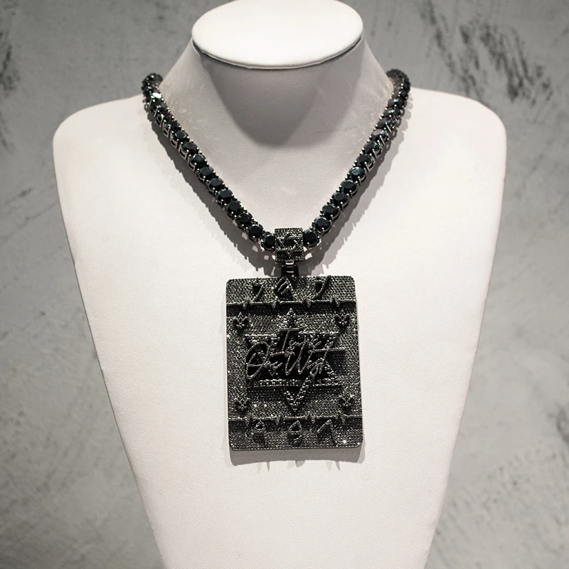 Custom Ice Out Pendant Solid 925 Sterling Silver Double Layer Black Moissanite Diamond Hip Hop Men Pendant