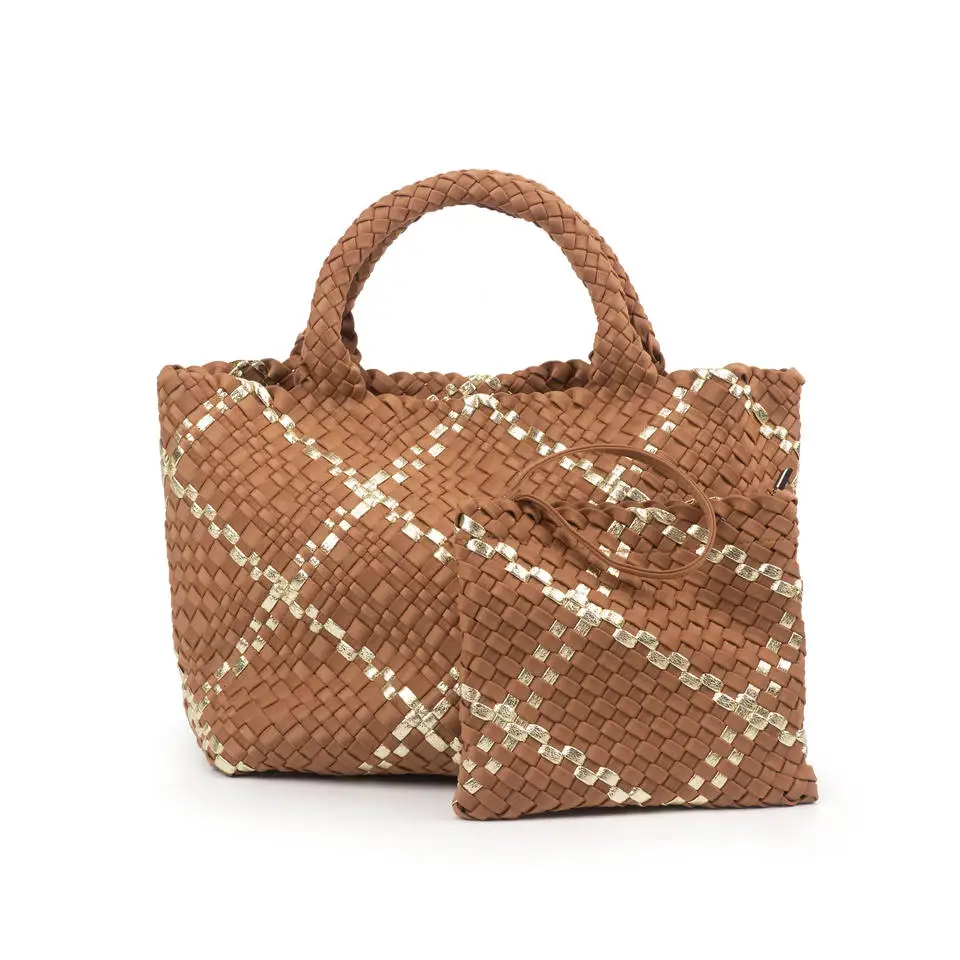 Customized Two Size Designer Luxury Waterproof Handbag Neoprene Woven Bag Beach Plaited Handmade Tote Weave Bag