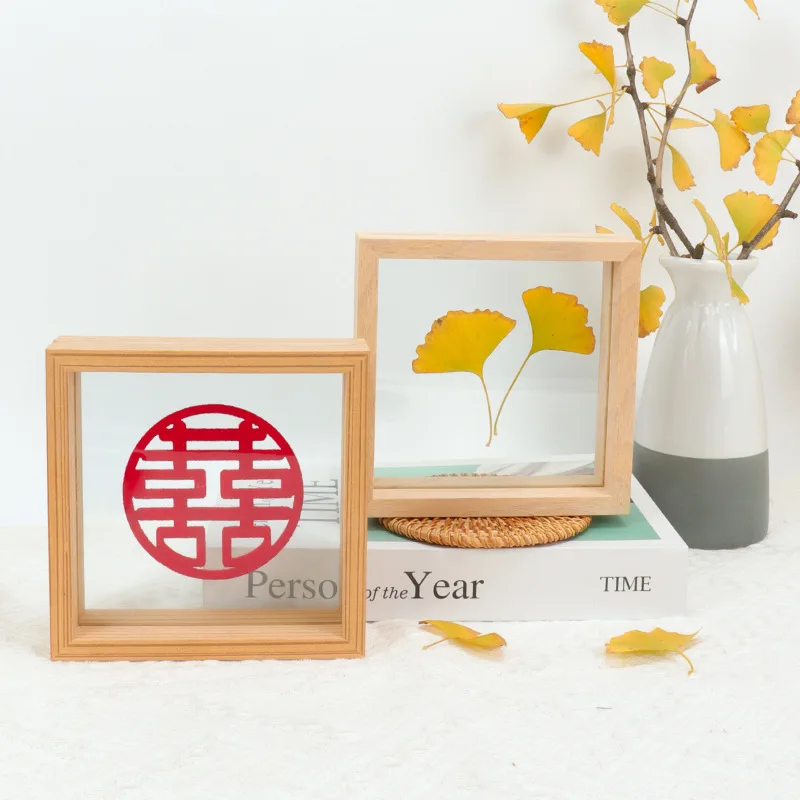 Wholesale Custom Wood Double Sided Glass Picture Frame Plant Specimen Photo Frame For Home Decor