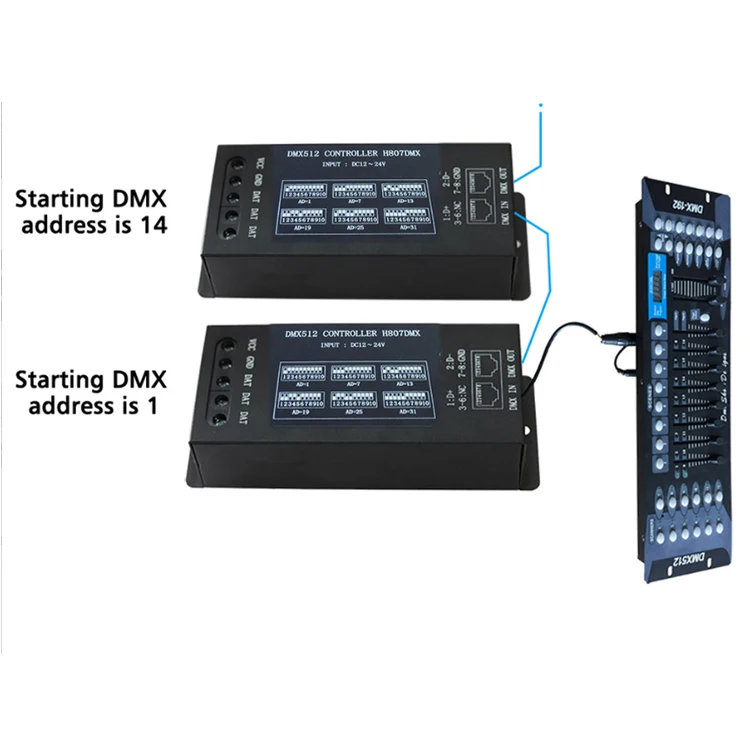 Подключение контроллера консоли DMX512 H807DMX 1024 pixel DMX SPI декодер