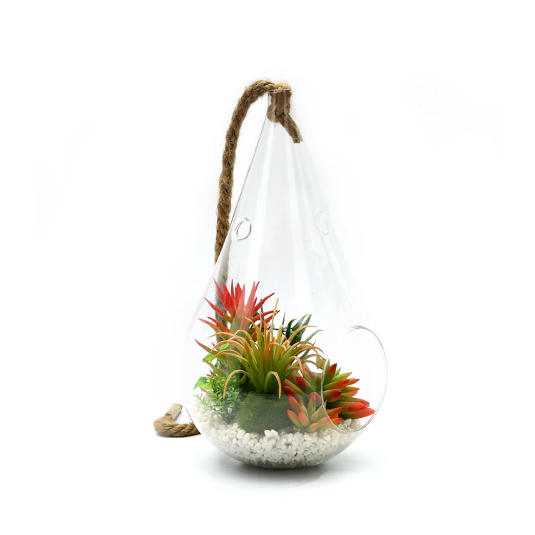 handblown Home decor terrarium glass hanging teardrop shaped glass vase