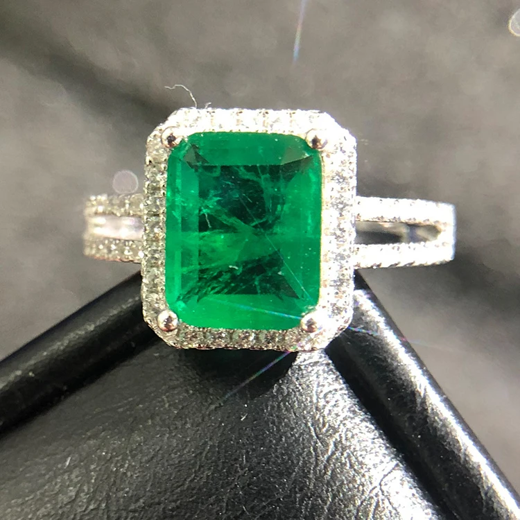 
New Design With Diamonds square Emerald Zircon ring Cz Emerald Ring 