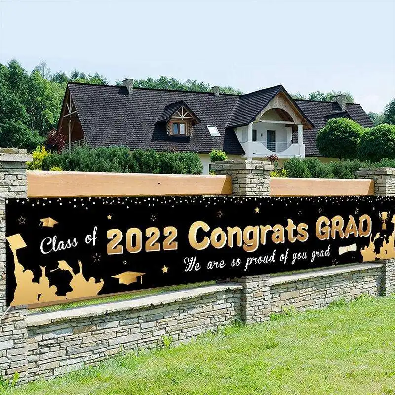 Graduation Season Theme Digital Printed 50CM x 300CM Courtyard Garden Banner Cartoon Patterned for Education