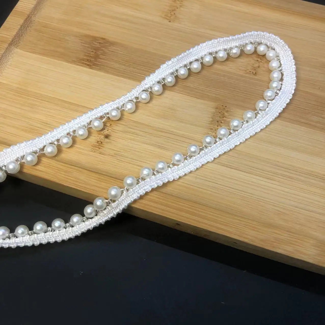 White Fabric Handmade Sewing Craft Material Cloth Pearl Beaded Lace Ribbon Tape Trim For Garment