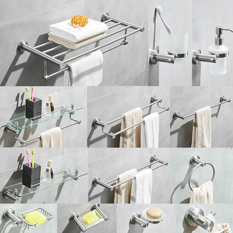 Stainless Steel Bathroom Shelf Toilet Towel Rack Toilet Towel Bar Soap Rack Glass Desk Storage Rack bathroom accessories