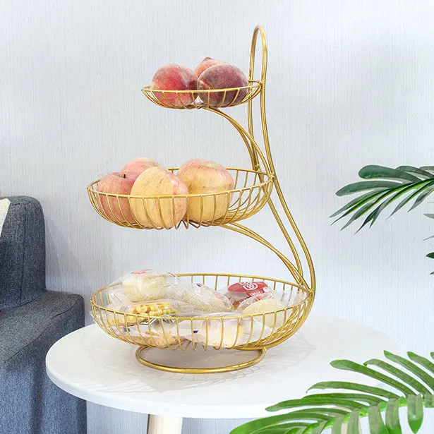 Hot selling good quality 3 tier metal fruit basket kitchen