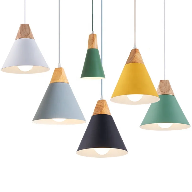 Nordic Modern LED E27 Oak Wood Pendant light plate Hanging Lights Home improvement Iron and Oak decoration Pendant lamp