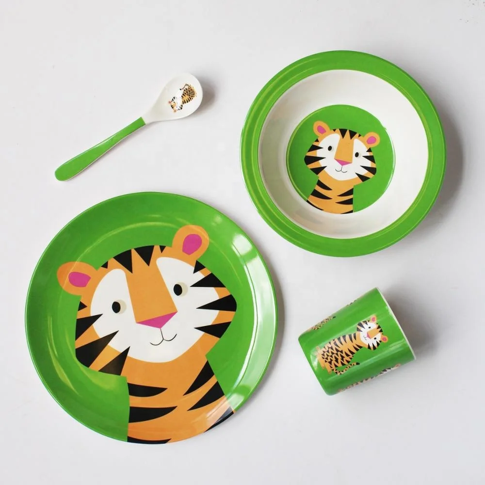 BPA Free Custom Print Dinner Set Bamboo Fiber Kids Dinnerware