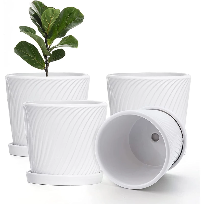 5.5 Inch Plant Pots Indoor Ceramic Pots Planters with Drainage Hole and Saucers Flower Pots for Indoor Outdoor Plant