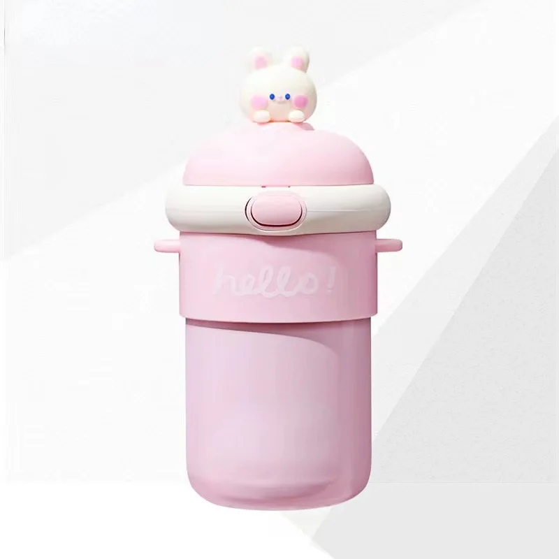 Portable 500ML Cute Animal Kids Insulated Glass Water Thermos Cup Drinking Bottle With Straw