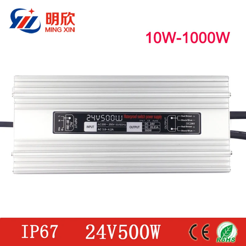 OEM 110v 230v ac to dc 24v 500w IP67 ip68 waterproof electronic led driver 12v 24v 500w outdoor waterproof led power supply 500w