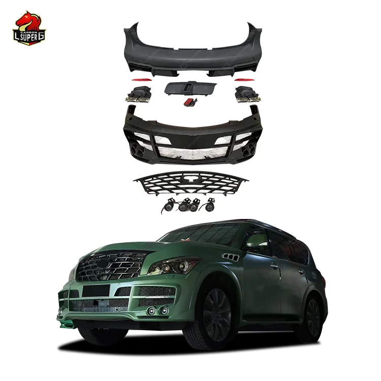 High Quality FRP Body Kit for Infiniti QX56 QX80 2013-2018 Upgrade Russia-Style Front Rear bumper Exhaust Grilles