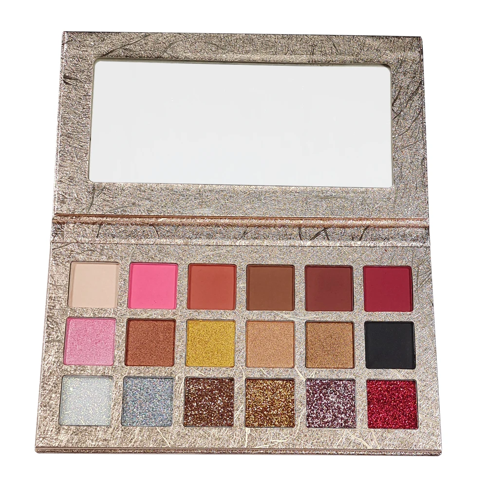 18 Pressed golden color Glitter High Pigment Eye Shadow Stamp Pallets Private Label Shimmer Eyeshadow Palette