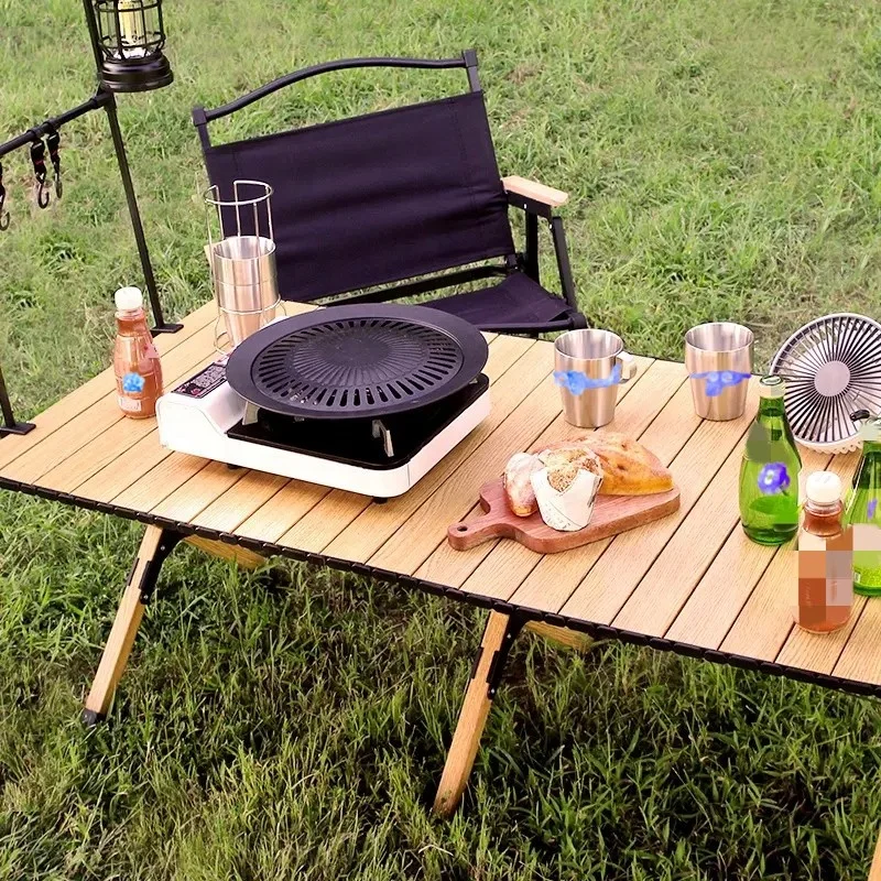 New large portable lightweight picnic wood egg roll up folding aluminum alloy camping table