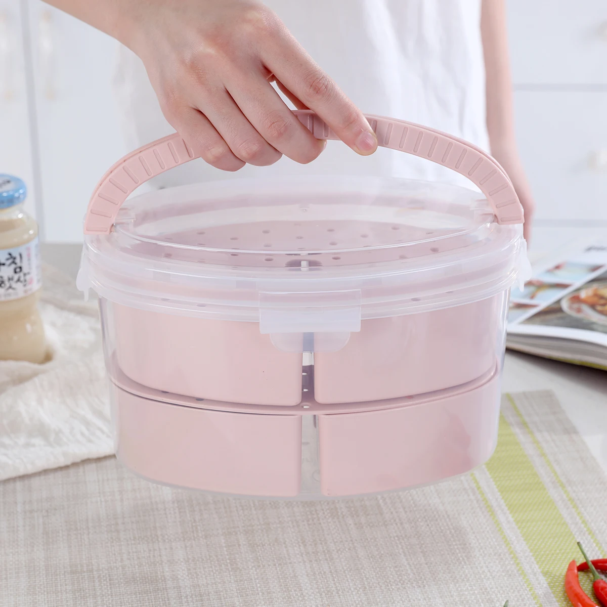 Japanese Style 2 Layers Hard Plastic Kids Bento Lunch Box With Handle