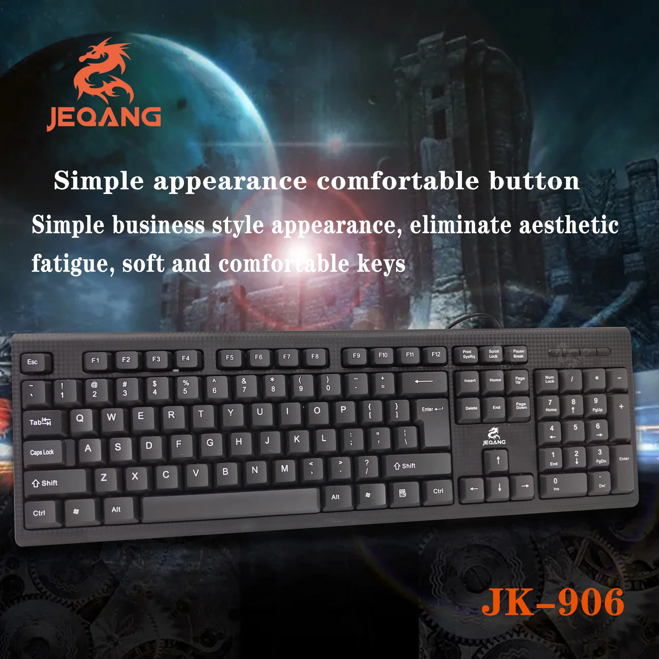 JEQNAG Factory Wholesale JK-906 Office Keyboard Wired Russian Arabic USB Silent 104 Keys PC Desktop Wired Simple Keyboard