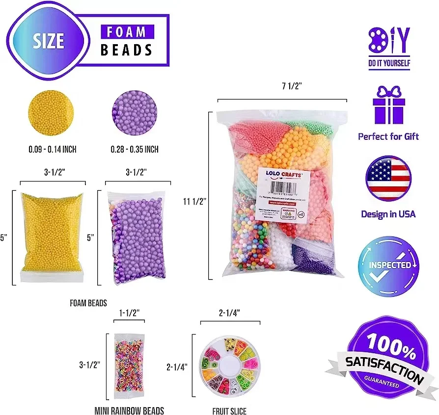 Slime Foam Beads Foam Balls Colors Rainbow Fruit Beads Craft Add ins Homemade DIY Kids Ingredients Styrofoam Supplies