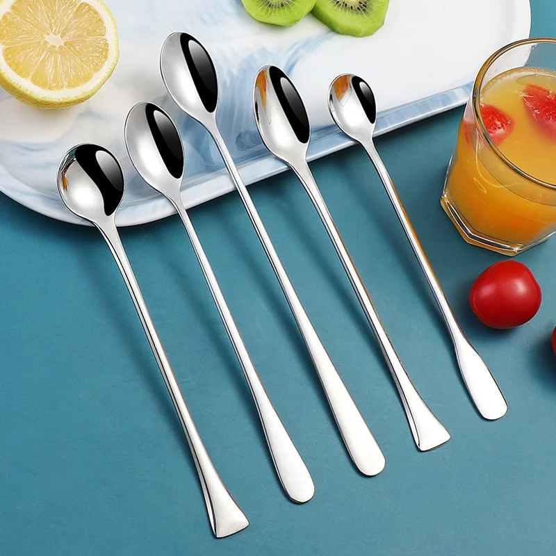 Reusable Stainless Steel long Spoon Iced Tea Ice Cream Cocktail Stirring Long Handle mixing spoon