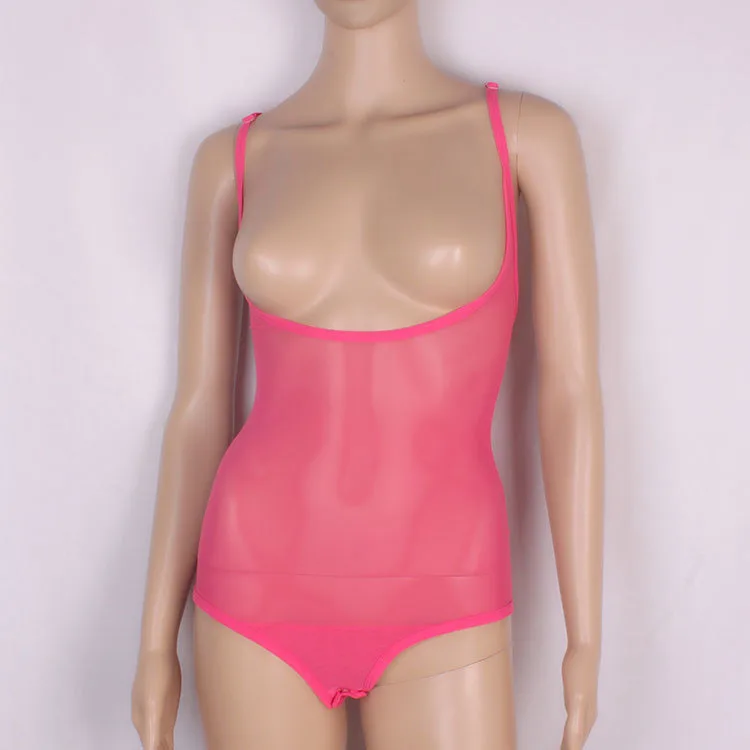 Sexy Transparent Elastic Sleeveless Suspender Unitards Jumpsuit for Belly Ballet Dance Training  Lingerie Wear