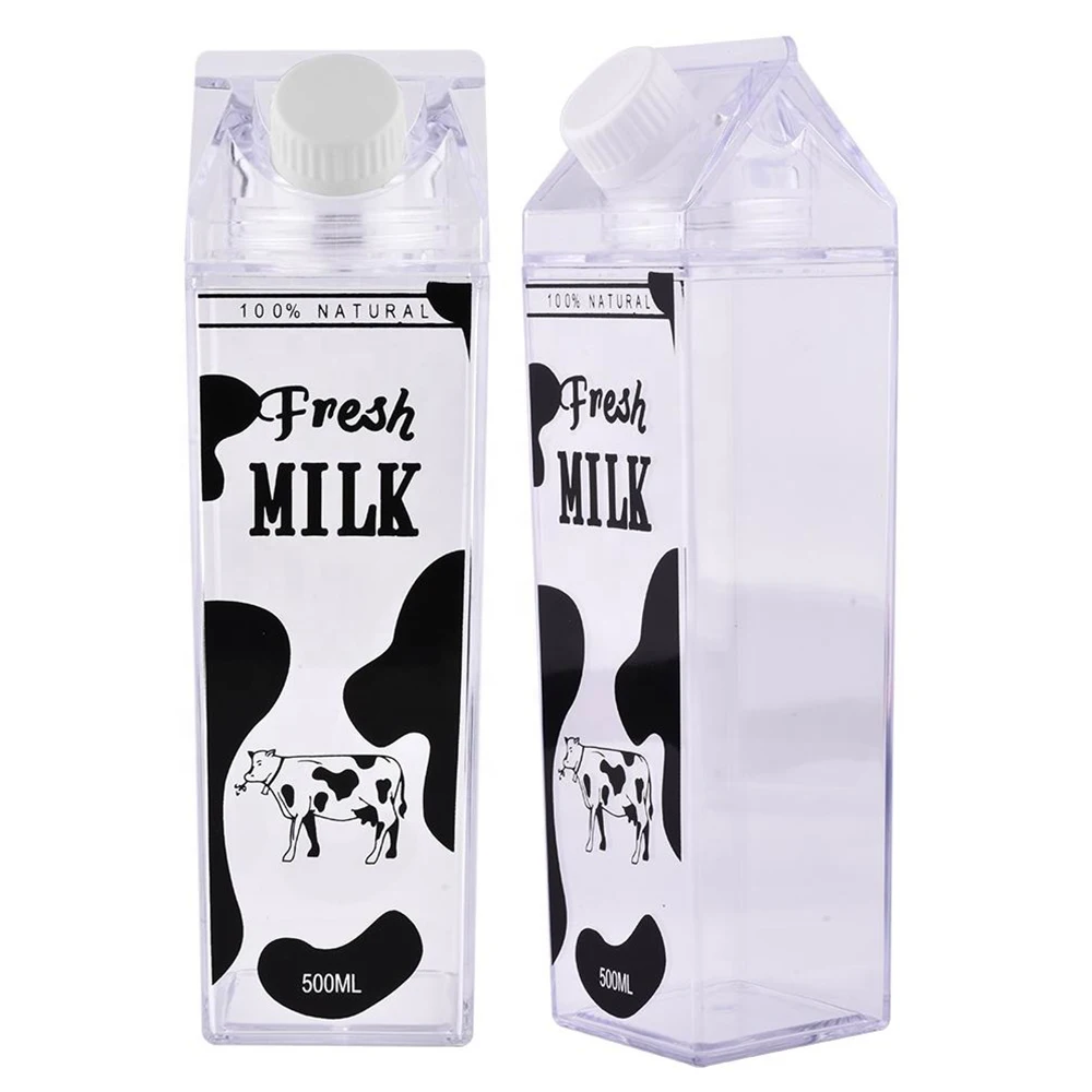 new arrival modern design milk cow design body leak proof bpa free square clear milk carton water bottle