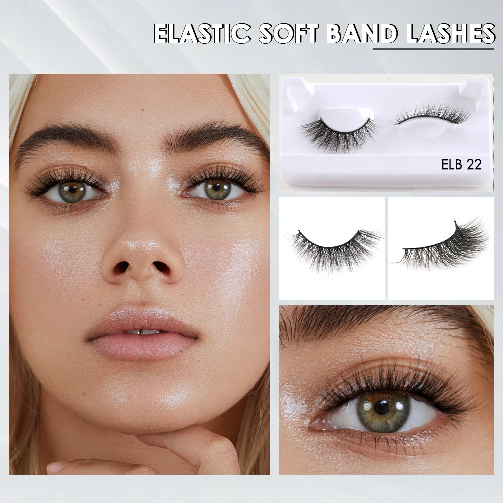 New elastic black band high quality pbt fiber wispy faux mink eyelash vendor handmade false natural strip lashes