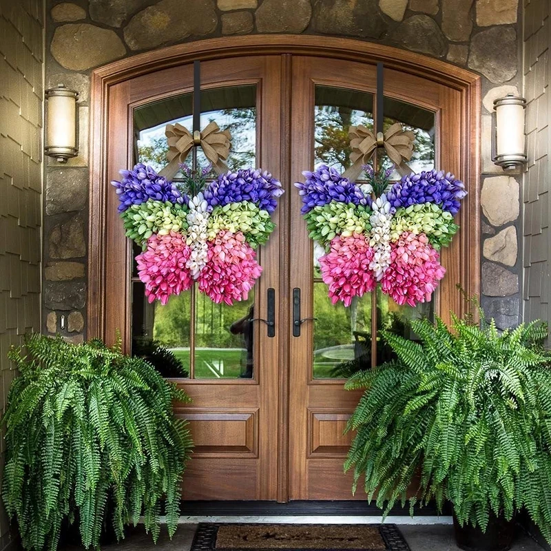 Butterfly Shaped Tulip Wreath Spring Creative Butterfly Garland Door Wall Pendant Artificial Floral Wreath Decor For Front Door