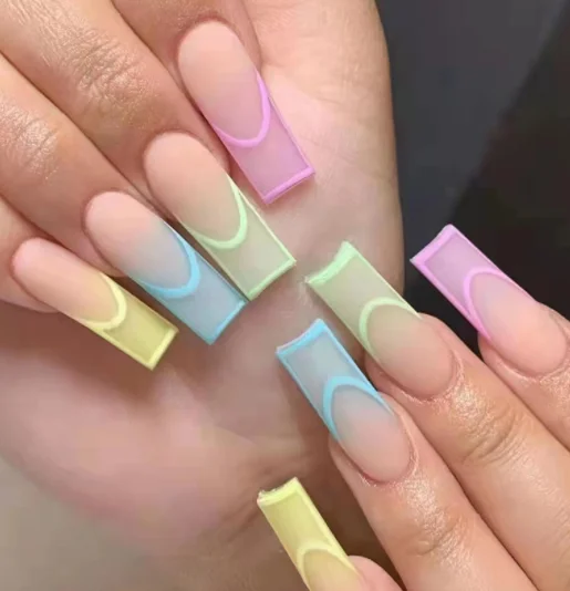 new trendy cheap butterfly designed false nails almond acrylic diy vegan non-toxic gel polish press on nails 24pcs set