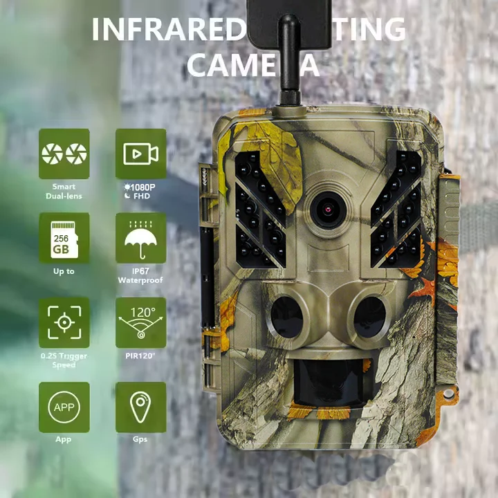 4G 1080P 36MP Wildlife Camera APP Cloud Hunting Trail Camera940nm No Glow IR LEDs Night Vision 120 Degree IP67 Waterproof Camera