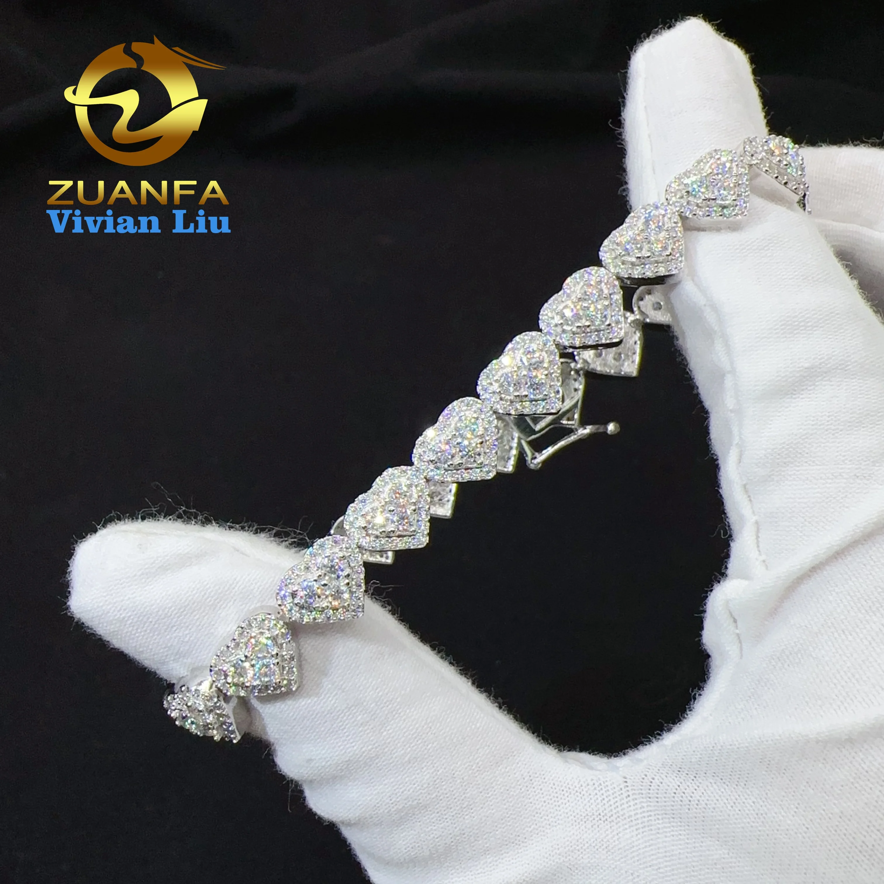 Wholesale price silver 925 d color vvs moissanite hip hop jewelry iced out diamond chain heart bracelet for women