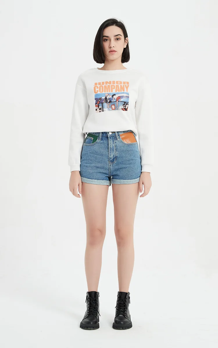 MOTE-ZC170 2022 Summer Solid Straight Pocket Ladies Jean Shorts Cotton Hot Pant Short Jeans Blue Denim Shorts For Women