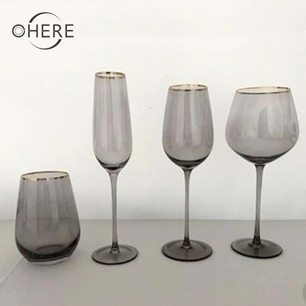 black smoke glassware pink wine glass transparent cup liquor cup and champagne glass wine glasses suit durable gold crystal