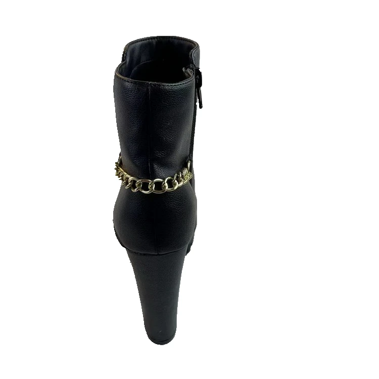 Alloy ankle chain Metal shoe chain  Autumn Winter  Black genuine Leather Ankle Boots women boots shoes