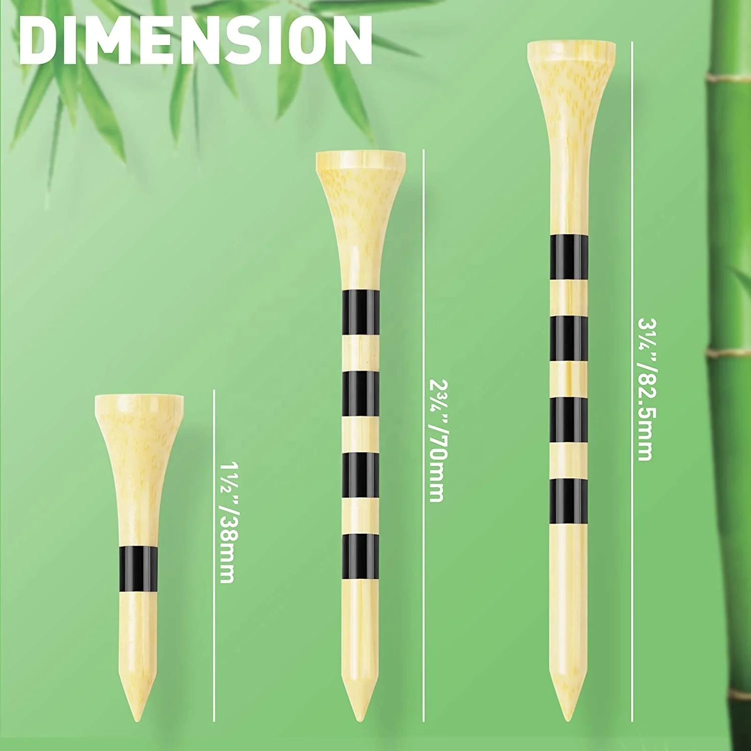 Branded Custom Premium Natural Durable Recycled Bamboo Wooden Driver 70MM/ 2 3/4 Packaged Golf Tees