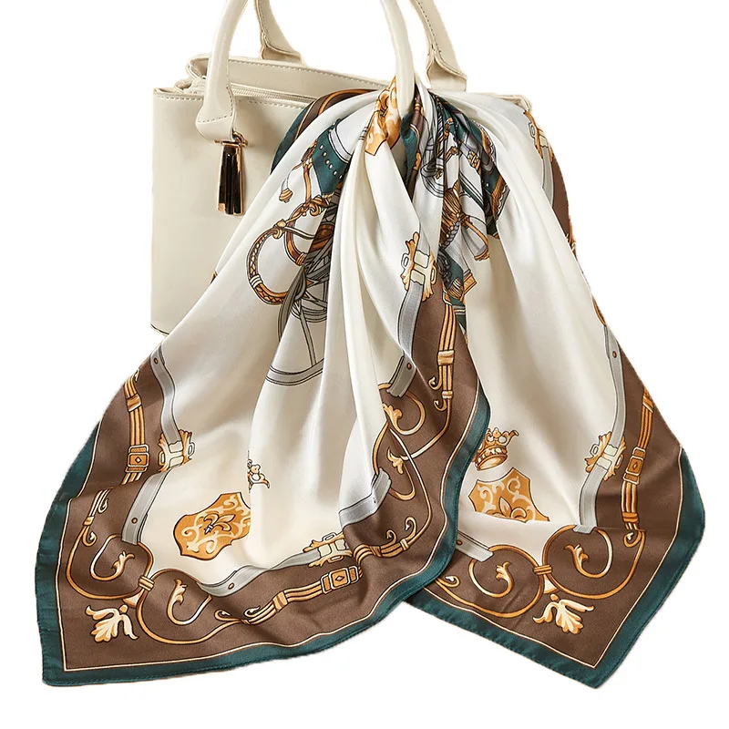 100% Silk Scarves Printing Service Designer foulard en soie Women Square Custom Silk Scarf with Logo