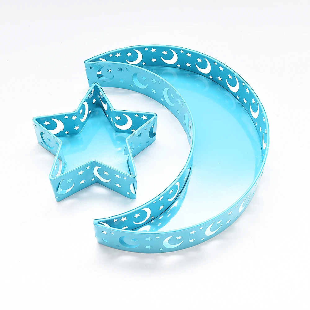 
Moon star shape metal ramadan trays Wholesale custom multi-color Islamic Eid al-Fitr decorative tray 