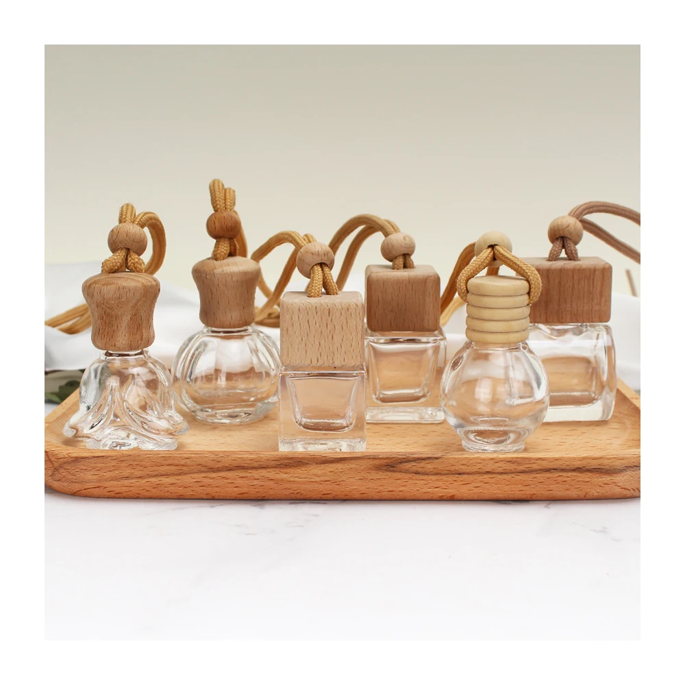 Mini 8ml Wood Hanging Car Aroma Diffuser 10ml car perfume bottle with wooden cap
