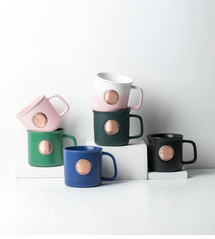 400ml Ceramic Mug with Bronze Medal Logo Ceramic Coffee Mug with Copper Medal Logo Personalized Ceramic Mug with Copper Logo